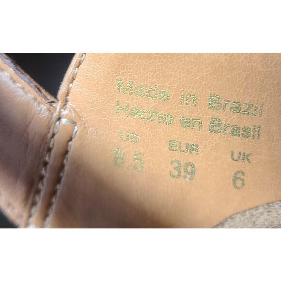 Women 8.5 ALDO Camel Leather Chunky Heel Peep Toe Slingback Bootie Heels Shoes‎ - Picture 6 of 8